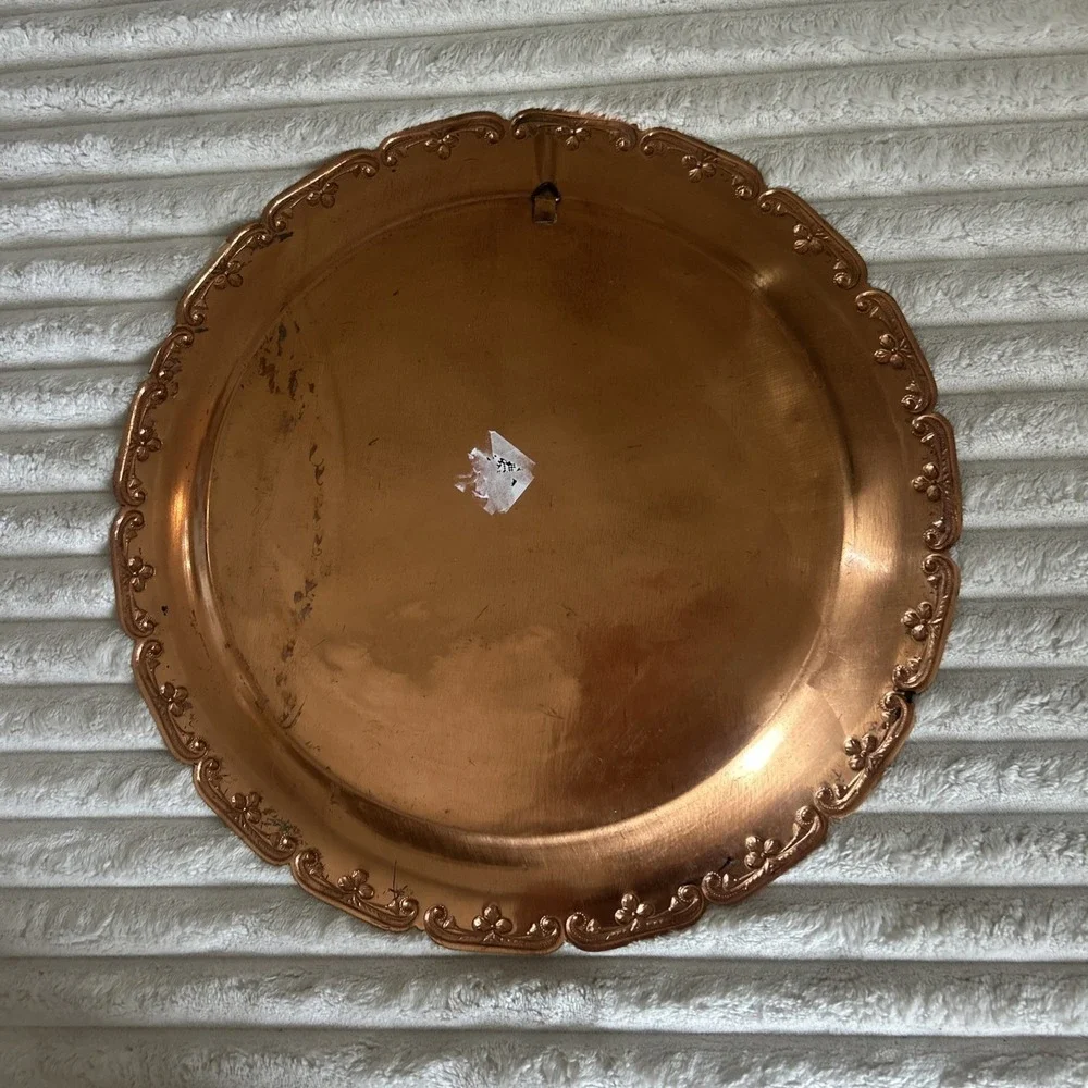 Vintage Turkish Handmade Copper 12 in. Plate Wall Hanging Good Condition